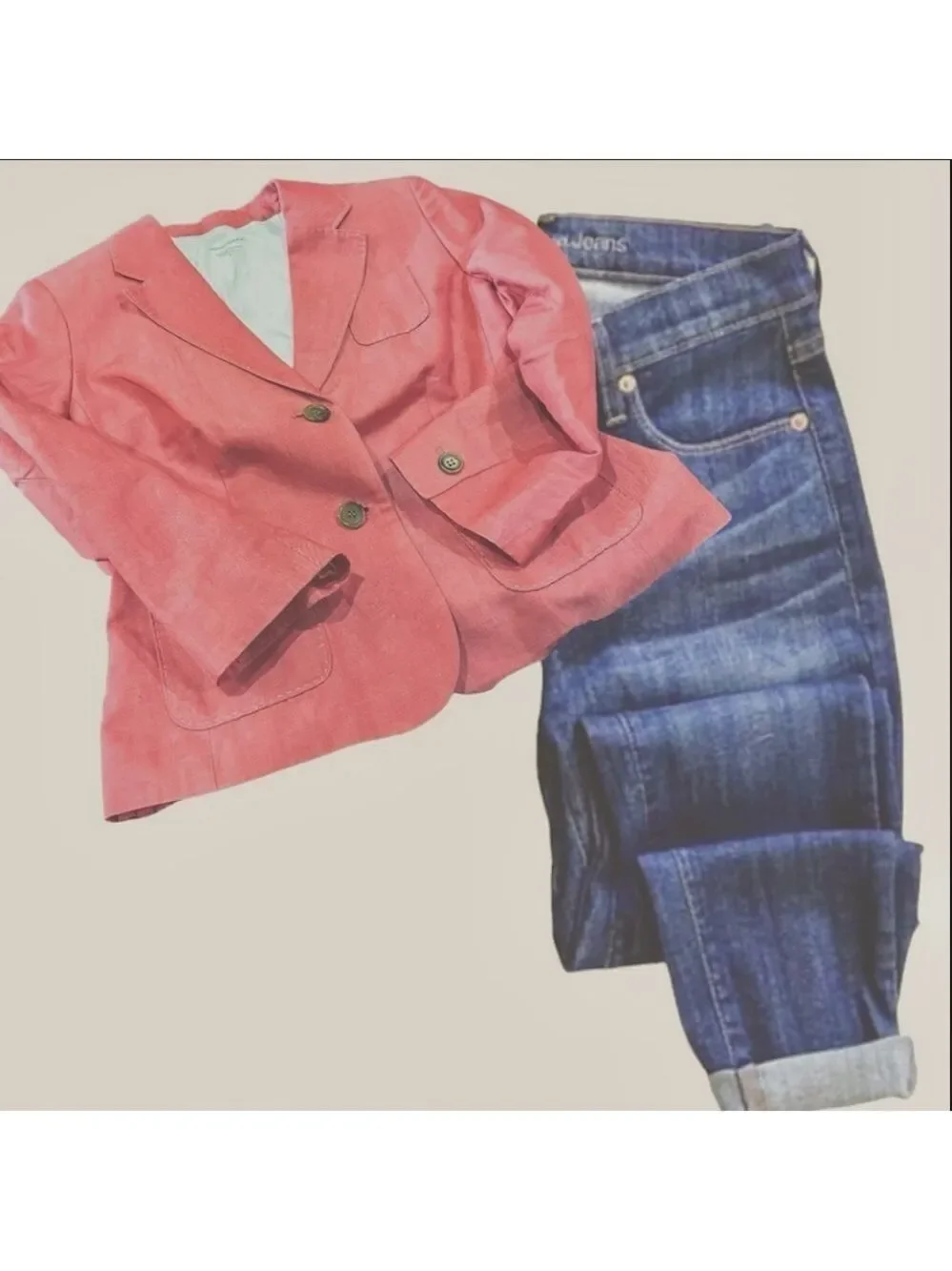 Ann Taylor Loft blazer salmon pink with white contrast stitching pockets Sz 8